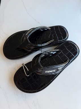Coperni Black Croc-Embossed Thong Sandals with Branded Strap